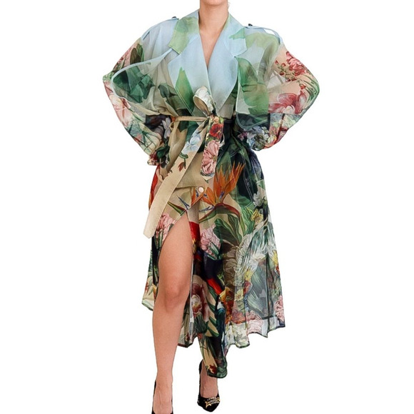 Dolce & Gabbana Jackets & Blazers - DOLCE & GABBANA Blue Silk Trench Coat Designer Long Wrap Jacket IT 44 / L